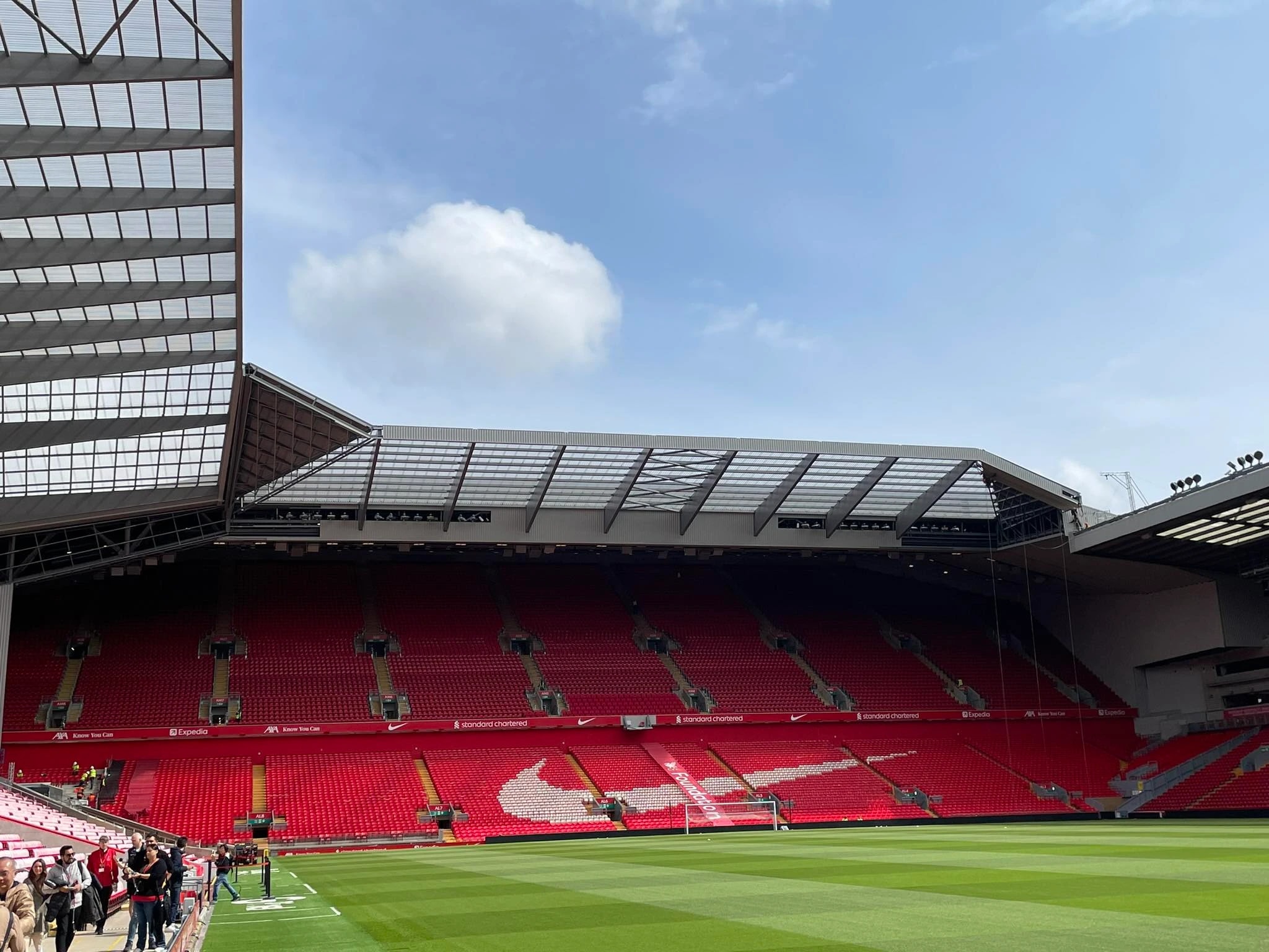 The Anfield Road Stand and pitch at Anfield, Liverpool