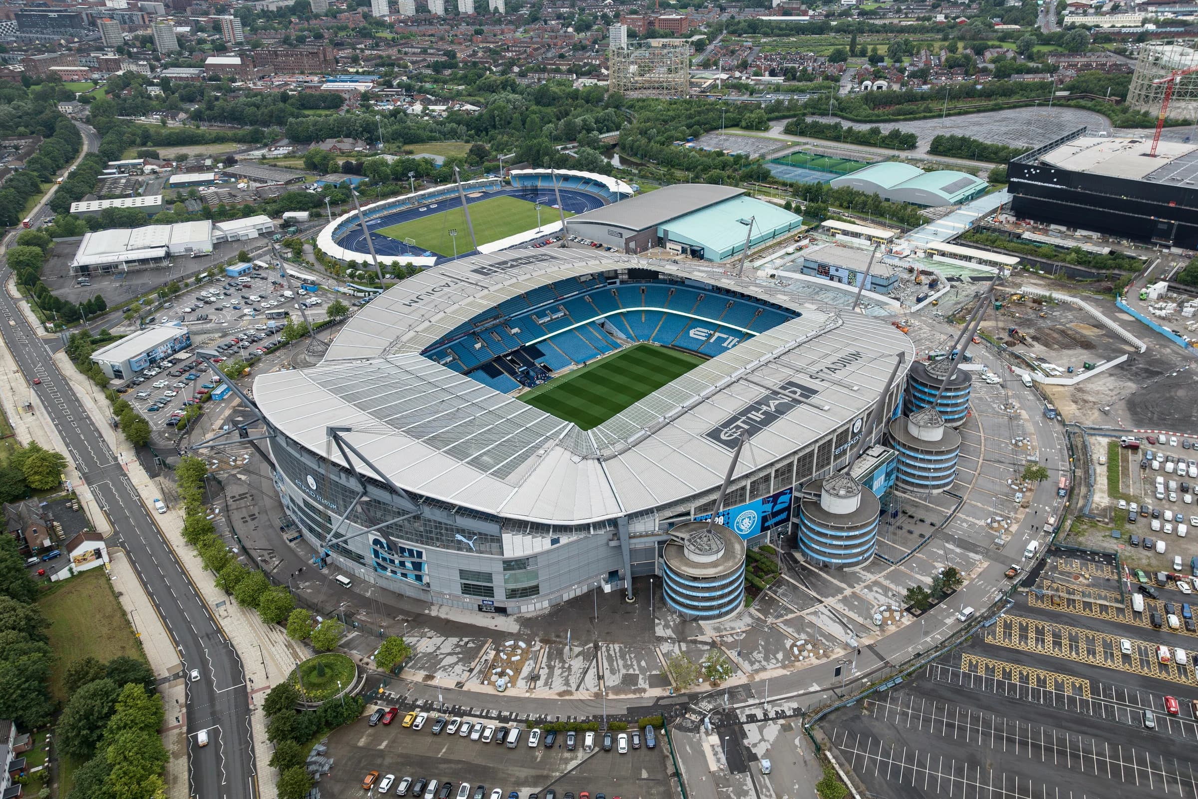 An aerial view of the Etihad Stadium in Manchester